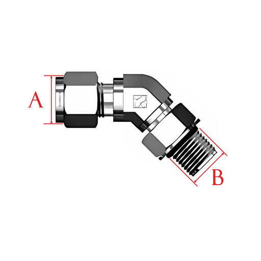 A (Tube OD) X B SAE 45 Degree Positional Male Elbow Stainless Steel 316-Ace Compression Fittings