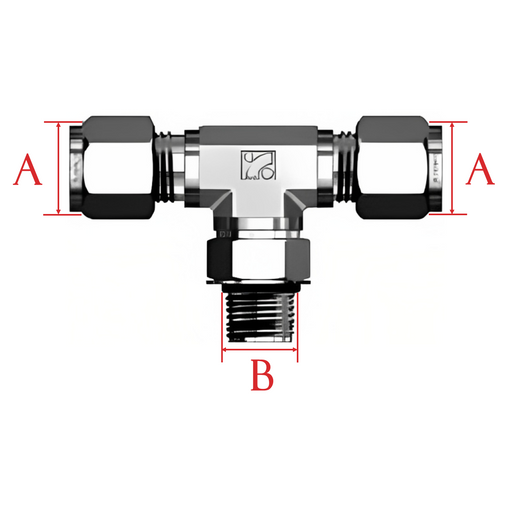 A (O.D.) X B Straight Positional Male Branch Tee Stainless Steel 316-Ace Compression Fittings