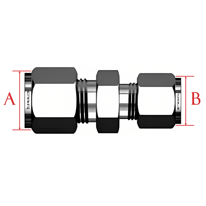 Superlok SS316 A 1/8" × B 1/16" Reducing Union for Compression Tube Fittings